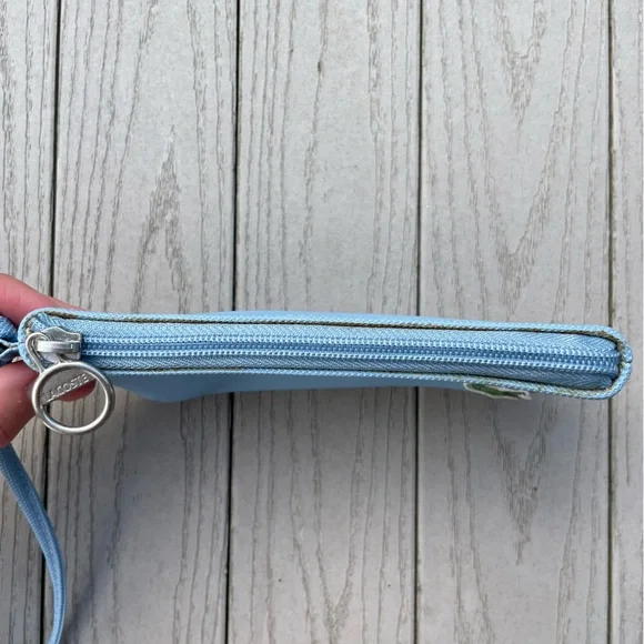 Lacoste Baby Blue Zip Clutch Wristlet Bag Purse Pouch Wallet - Picture 6 of 9